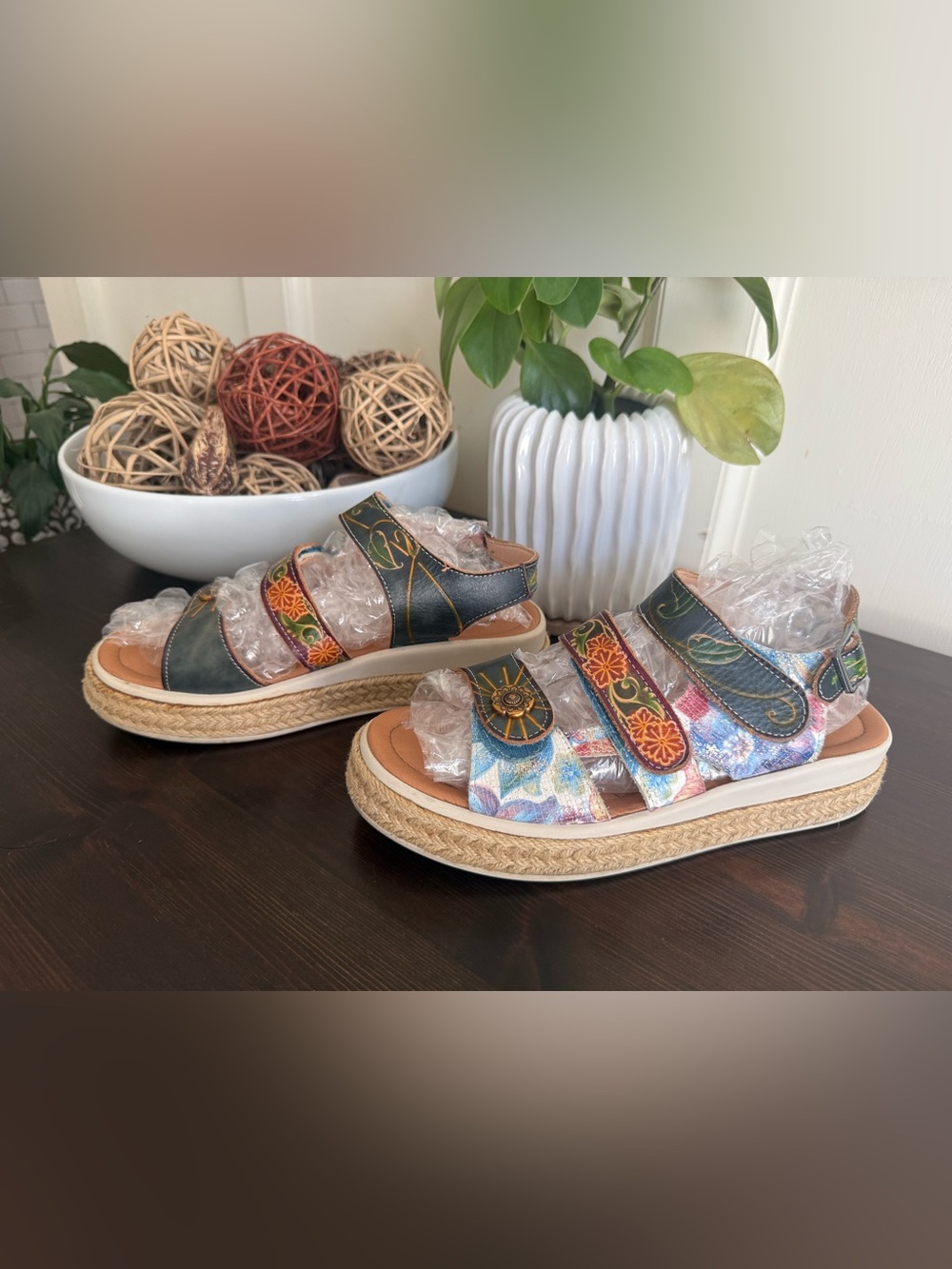 Multicolor Floral Platform Sandals - Women's Espadrille Style